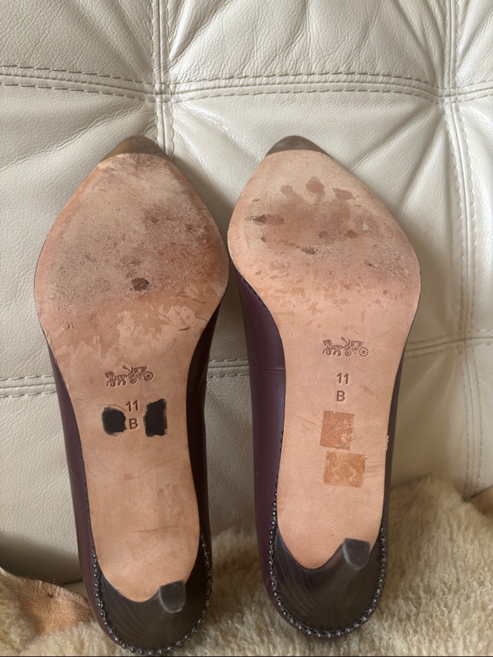 Coach Burgundy Leather Pointed-Toe Stud Trim Pumps - Picture 7 of 8